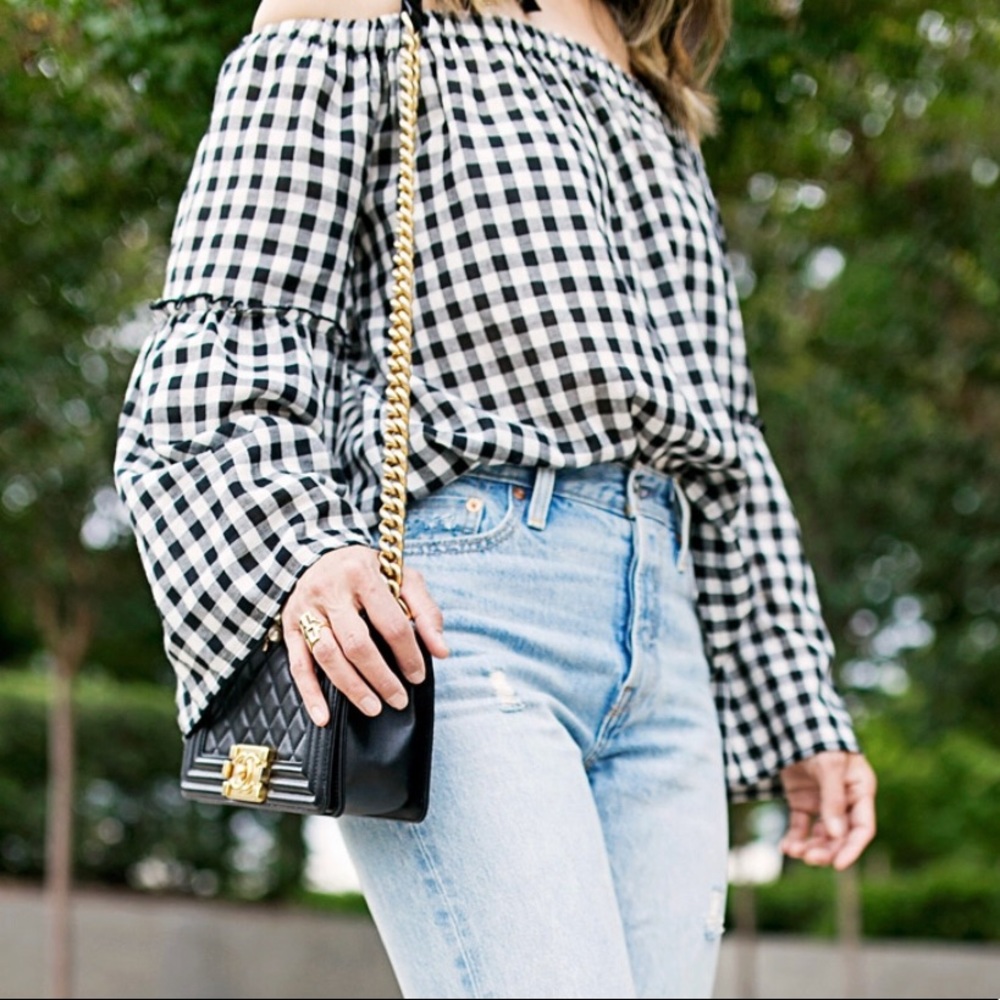Gingham Off The Shoulder Top